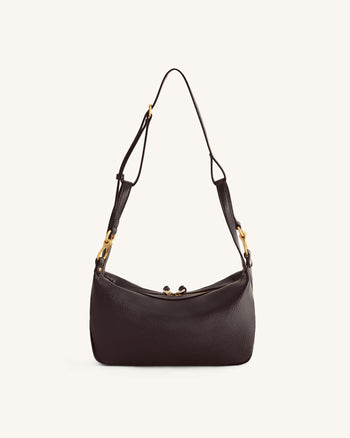 Selia Sac bandoulière en cuir grainé souple - Marron foncé