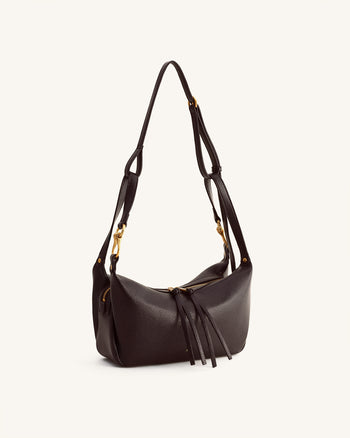 Selia Sac bandoulière en cuir grainé souple - Marron foncé