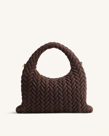 Sac à poignée matelassé en faux daim Cora - Marron foncé
