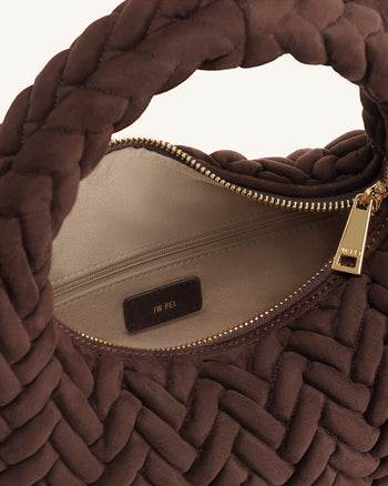 Sac à poignée matelassé en faux daim Cora - Marron foncé