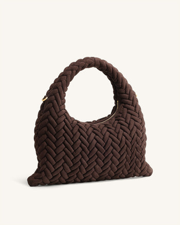 Sac à poignée matelassé en faux daim Cora - Marron foncé