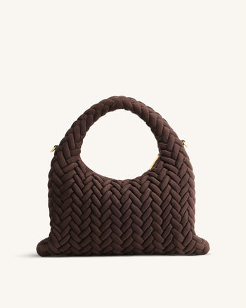 Sac à poignée matelassé en faux daim Cora - Marron foncé