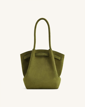 Hana Sac cabas colonne en simili daim - Vert olive