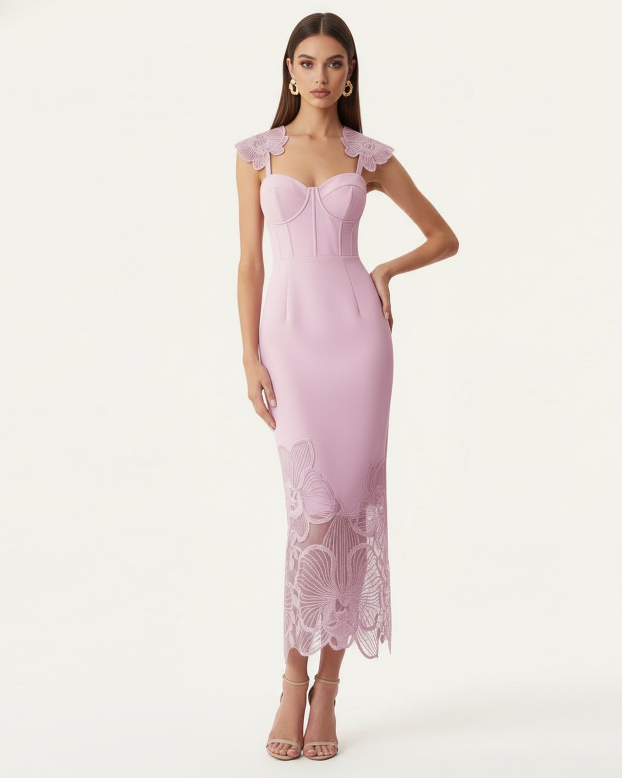 Orchid Robe corset brodée - Vieux rose