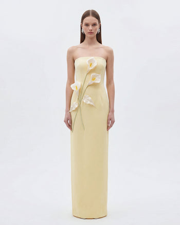 Robe bustier à appliqués floraux - Jaune