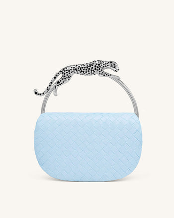 Ione Sac porté main tressé en forme de Léopard - Bleu clair