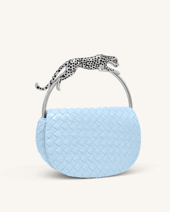 Ione Sac porté main tressé en forme de Léopard - Bleu clair