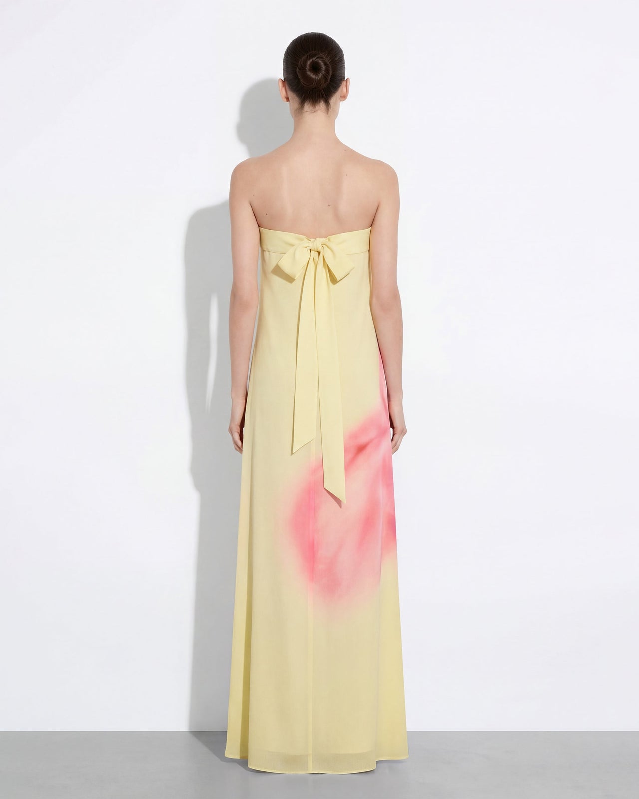 Robe longue bustier à imprimé floral aquarelle - Jaune