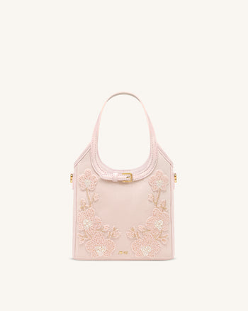 Brooke Mini sac à main orné d'une orchidée perlée et d'une ceinture - Rose