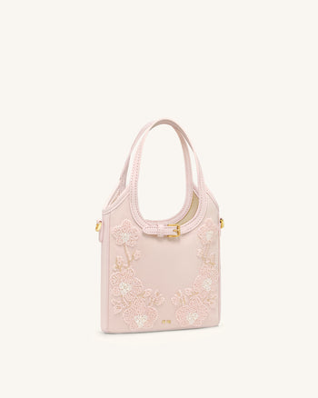 Brooke Mini sac à main orné d'une orchidée perlée et d'une ceinture - Rose