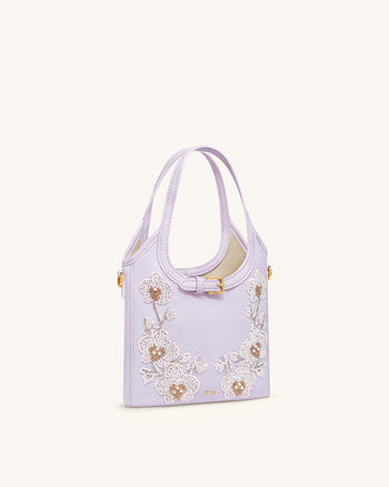 Brooke Mini sac à main orné d'une orchidée perlée et d'une ceinture - Lavande