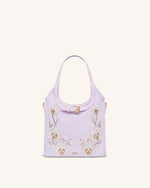Brooke Mini sac à main orné d'une orchidée perlée et d'une ceinture - Lavande