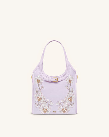 Brooke Mini sac à main orné d'une orchidée perlée et d'une ceinture - Lavande