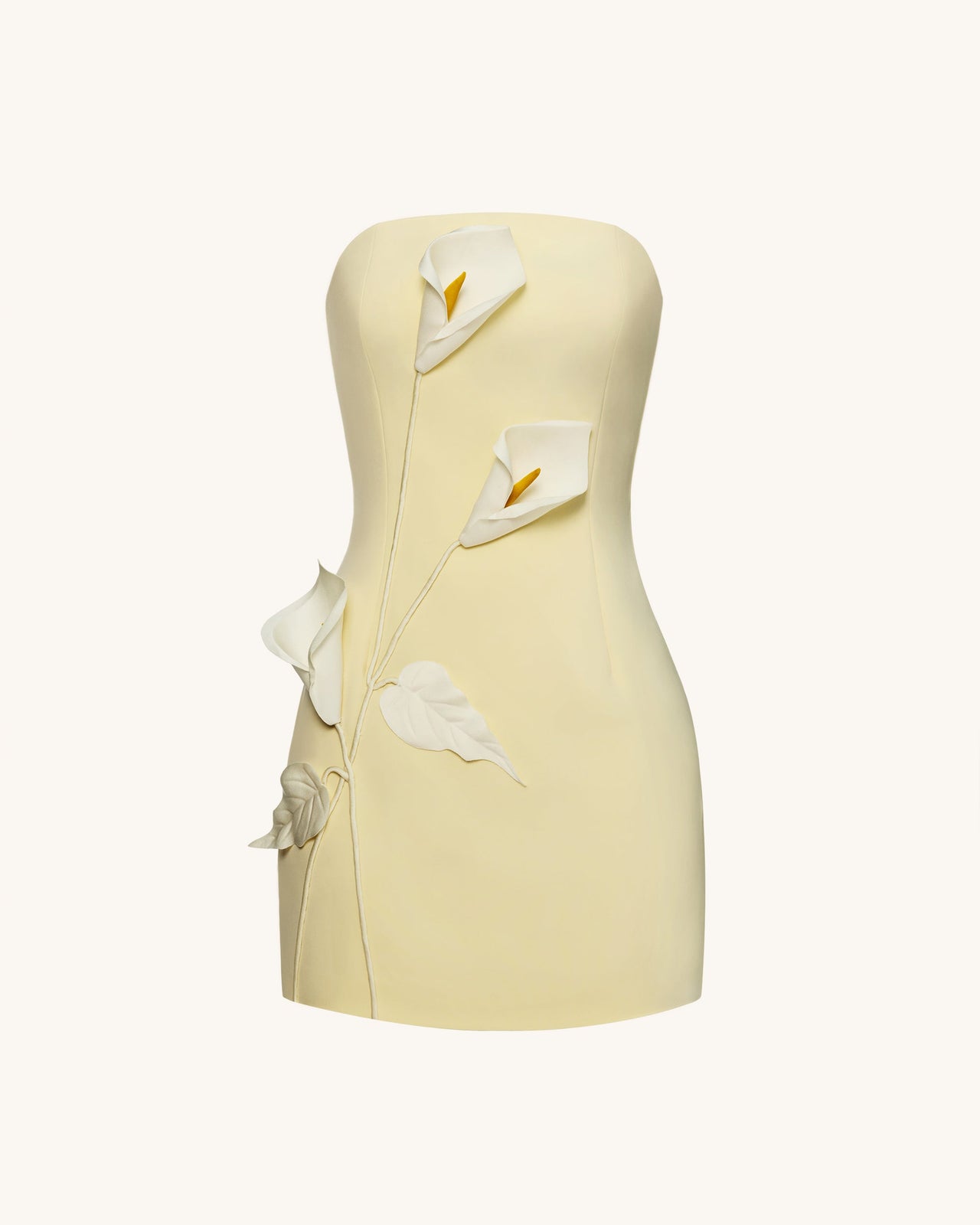 Robe bustier à appliques florales - Jaune