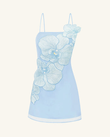 Mini-Robe Appliquée Orchidée - Bleu