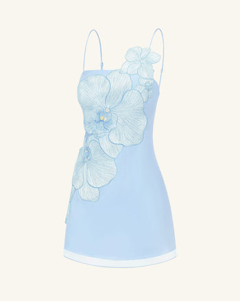 Mini-Robe Appliquée Orchidée - Bleu