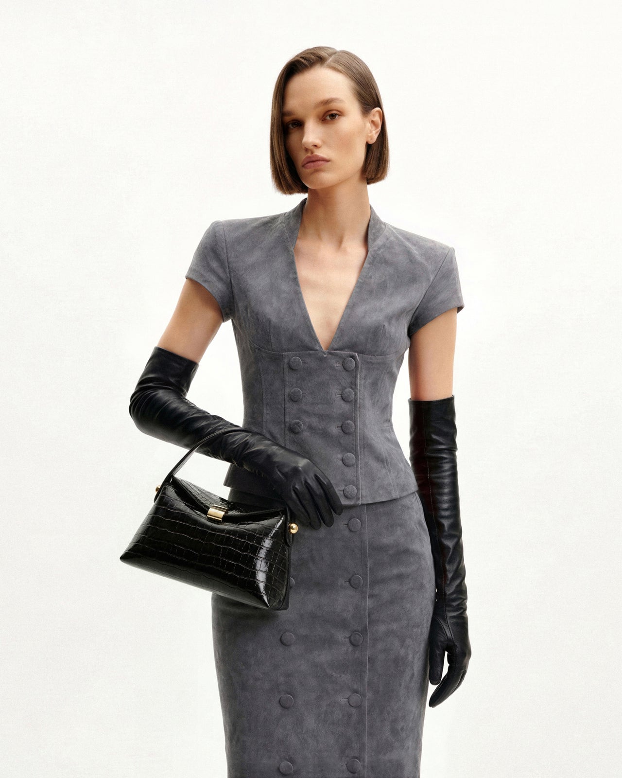 Sac à main Talia à poignée – Croco noir