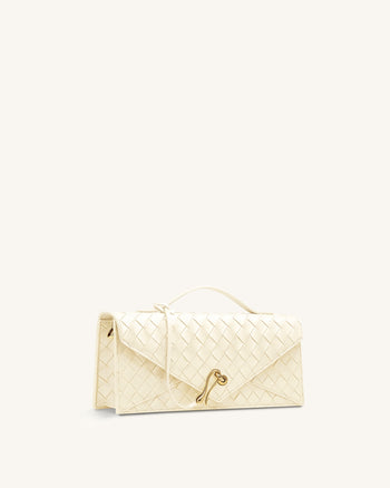 Celeste Sac à main enveloppe texturé tressé - Ivoire