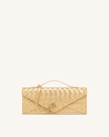Celeste Sac à main enveloppe texturé tressé - Or champagne