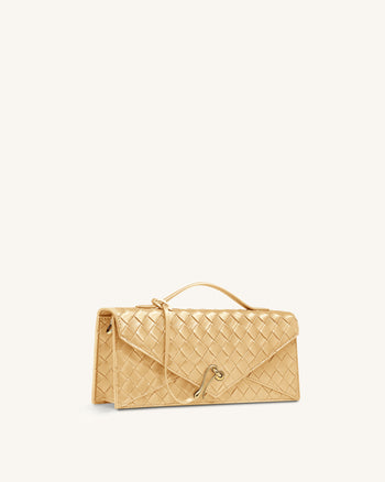 Celeste Sac à main enveloppe texturé tressé - Or champagne