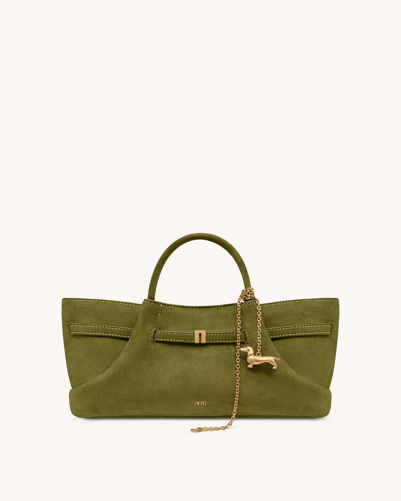 Maeve Sac cabas en faux daim avec breloque en métal représentant un teckel - Vert olive
