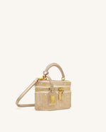 Sac à main avec anse supérieure en forme de boîte et cristal artificiel Cleo - Champagne