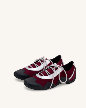Baskets ballerines à lacets Caitlin en faux suède - Bordeaux et gris clair