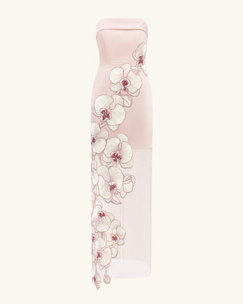 Robe brodée d'orchidée - Rose
