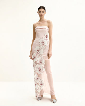 Robe brodée d'orchidée - Rose