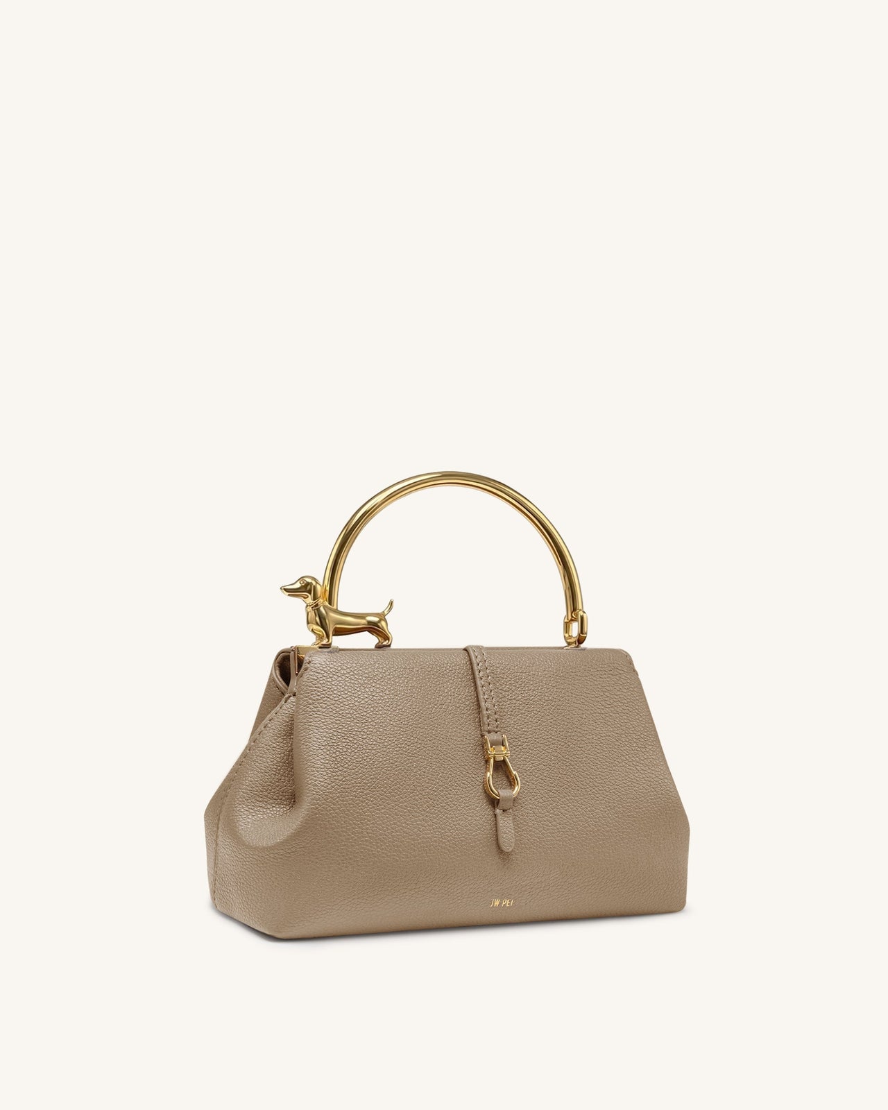 Bruna Sac à main à anse supérieure en forme de teckel en métal - Marron clair