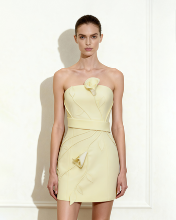 Robe courte mini bustier avec application florale 3D - Jaune