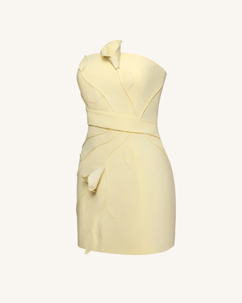 Robe courte mini bustier avec application florale 3D - Jaune