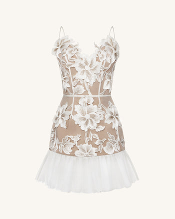 Robe Mini Fleurie à Bretelles - Blanc