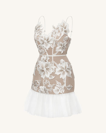 Robe Mini Fleurie à Bretelles - Blanc