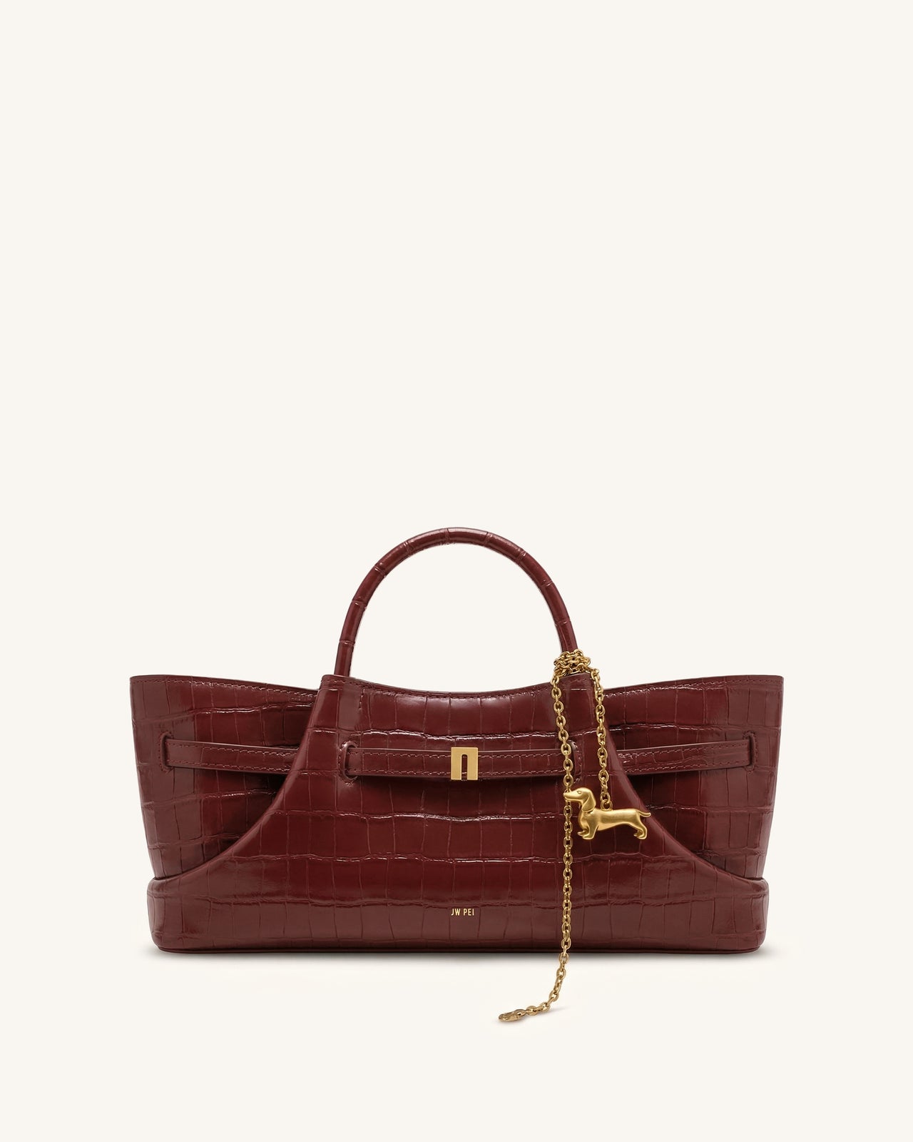 Maeve Sac cabas avec breloque en métal représentant un teckel - Crocodile bordeaux