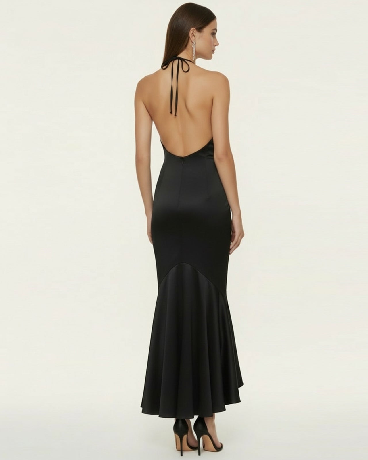 Robe midi asymétrique à broderies orchidées - Noir