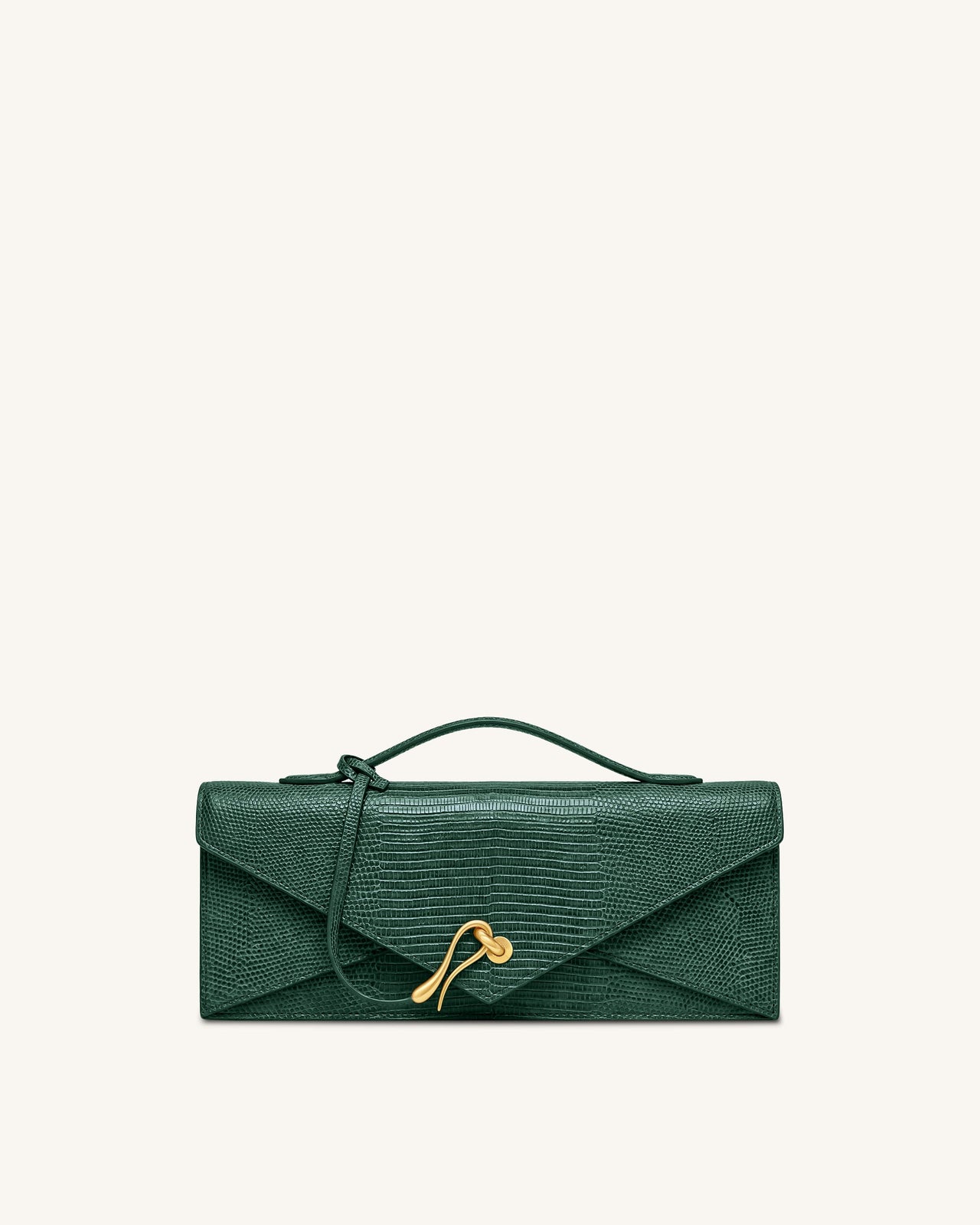 Celeste Sac à main enveloppe - Vert olive à texture lézard