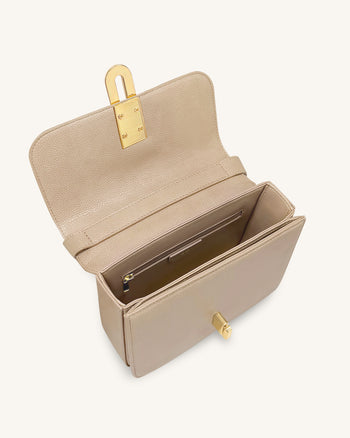 Evania Sac porté épaule en cuir grainé avec fermoir - Kaki