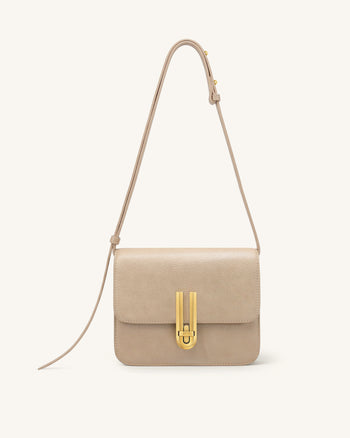 Evania Sac porté épaule en cuir grainé avec fermoir - Kaki