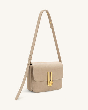 Evania Sac porté épaule en cuir grainé avec fermoir - Kaki