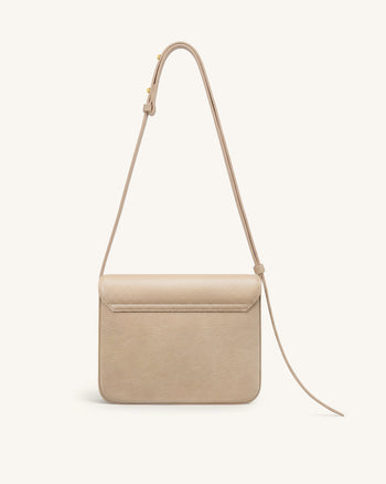 Evania Sac porté épaule en cuir grainé avec fermoir - Kaki