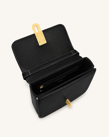 Evania Sac porté épaule en cuir grainé avec fermoir - Noir