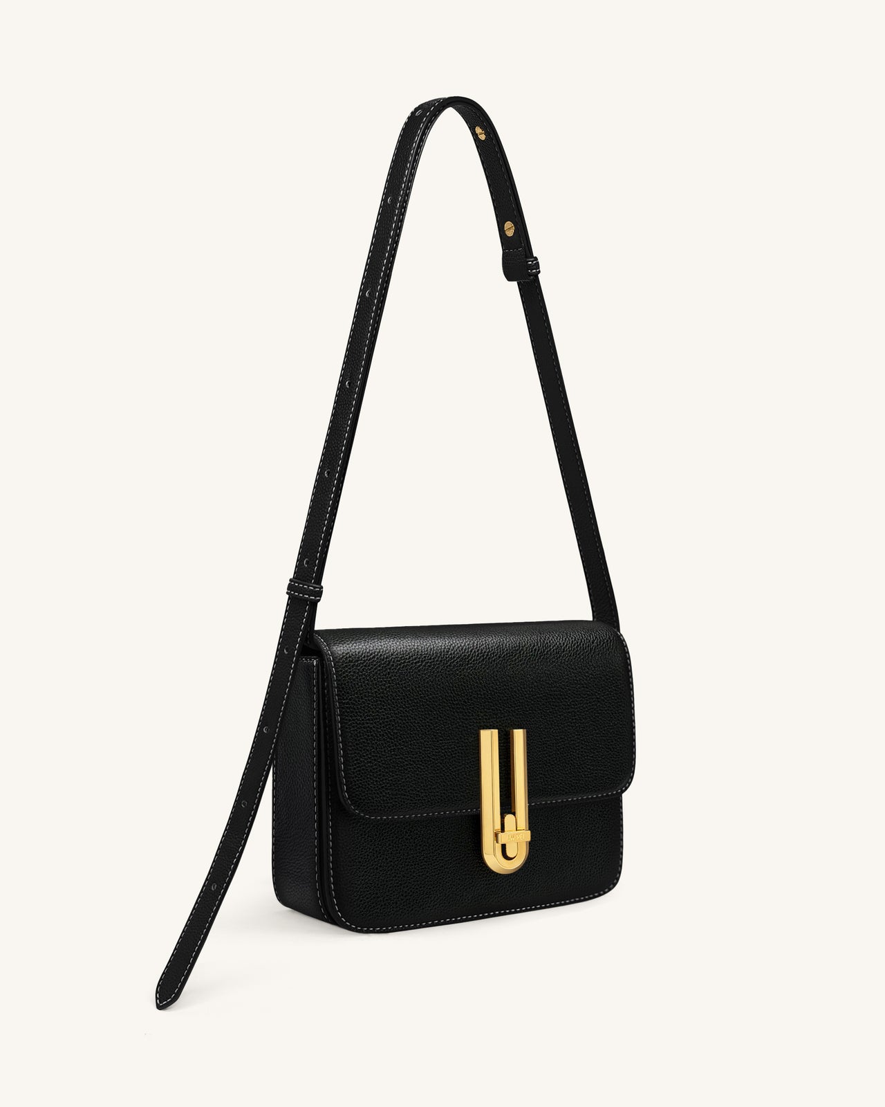 Evania Sac porté épaule en cuir grainé avec fermoir - Noir
