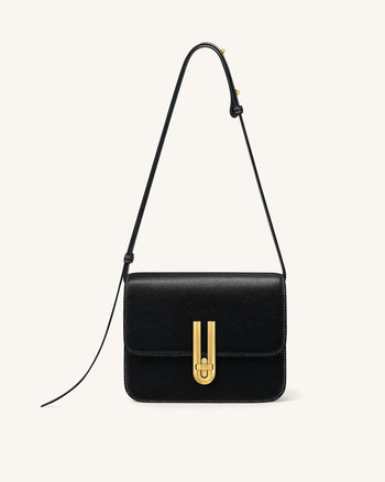 Evania Sac porté épaule en cuir grainé avec fermoir - Noir