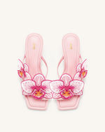 Serena Sandales à talons avec bague d'orteil et broderie d'orchidée - Rose bébé