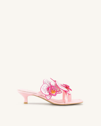 Serena Sandales à talons avec bague d'orteil et broderie d'orchidée - Rose bébé