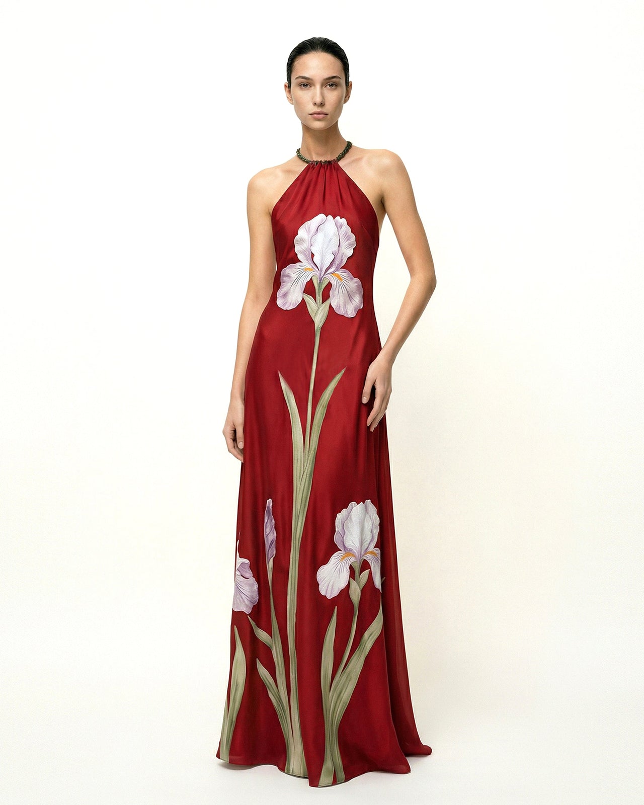 Robe longue dos nu à imprimé floral Iris - Rubis
