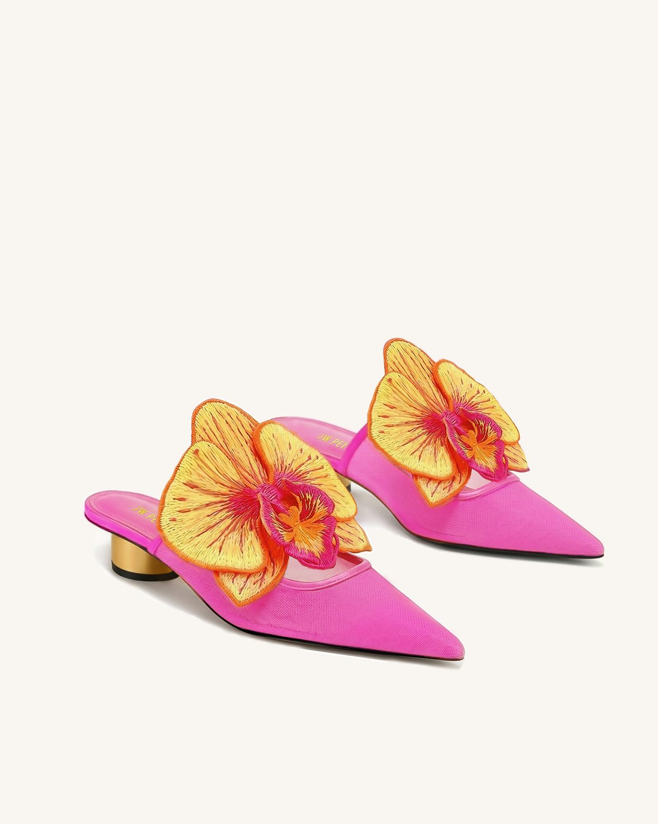 Helena Mules ajourées à décorations brodées - Rouge rose