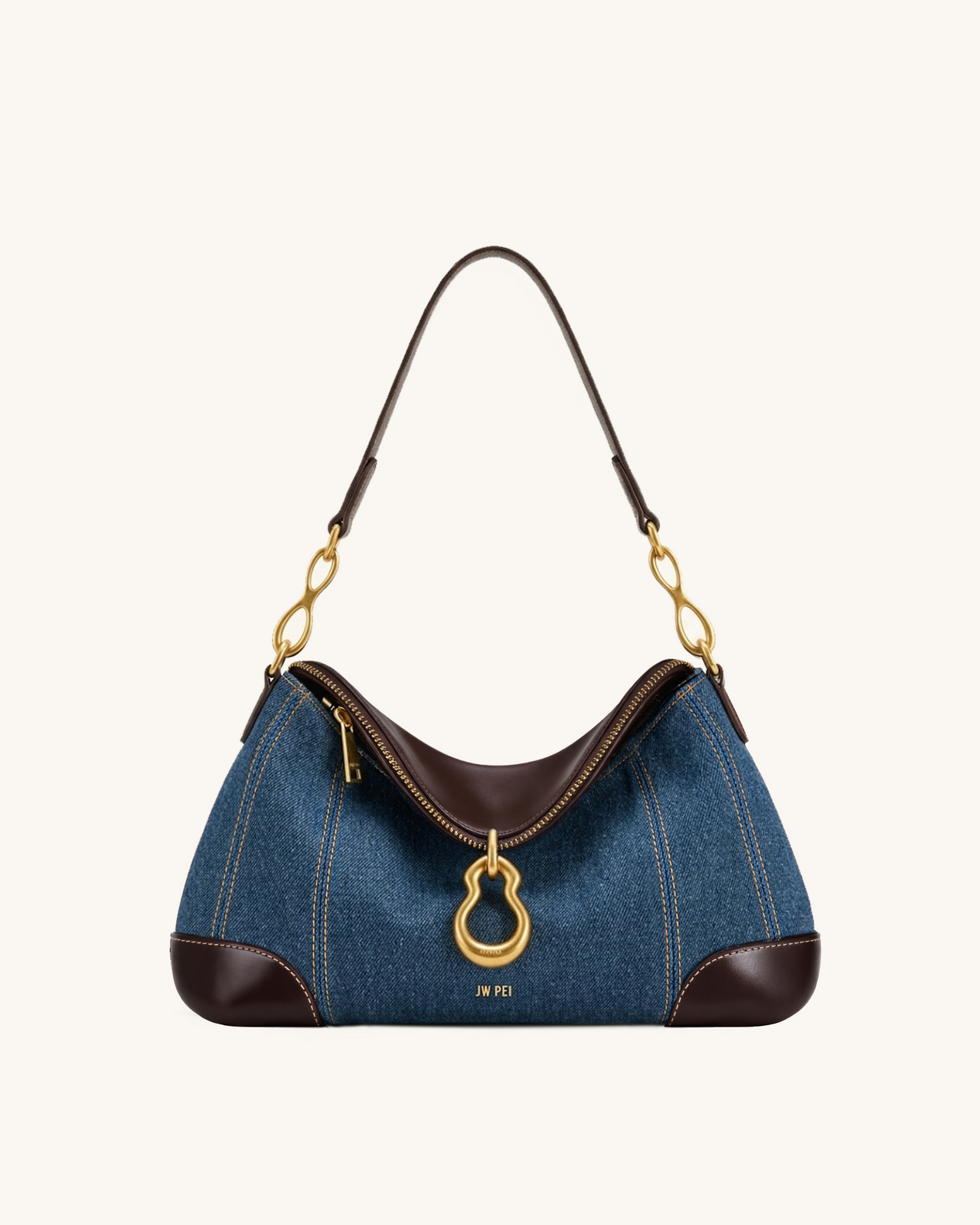 Jayla Sac porté épaule orné d'un pendentif métallique - Denim bleu