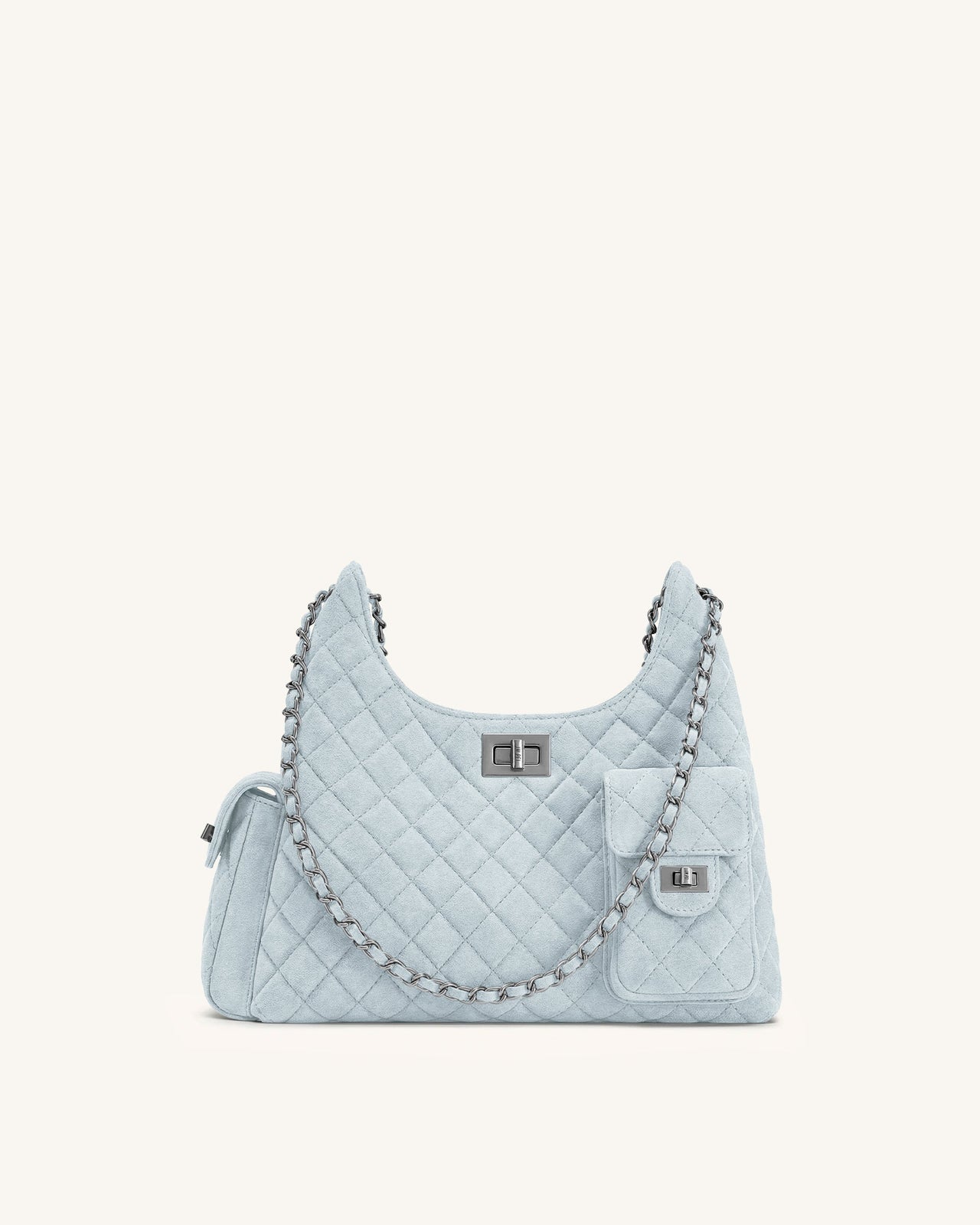 Vivian Sac à bandoulière matelassé en similicuir suédé - Bleu clair